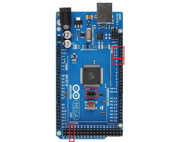 Arduino Mega ICSP header pins