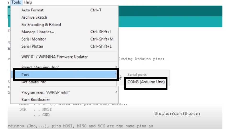 select com port in arduino IDE To Create Your Own Arduino